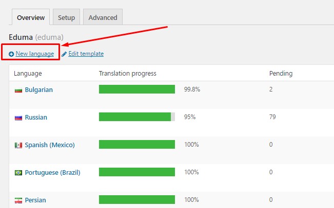 How to Edit The Button in Eduma with Loco Translate 11 Create a new translation by clicking on New Language