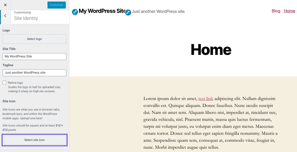 Best 3 Methods To Add A WordPress Favicon To Your Site 11 select site icon