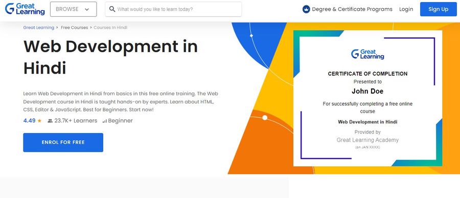 10+ Best Free and Paid Web Development Courses in Hindi 10 Web Development in Hindi By GreatLearning