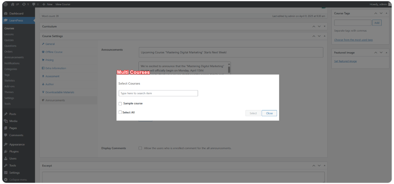 Announcement Add-on for LearnPress 4 announcement-3