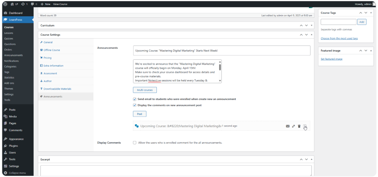 Announcement Add-on for LearnPress 5 announcement-4