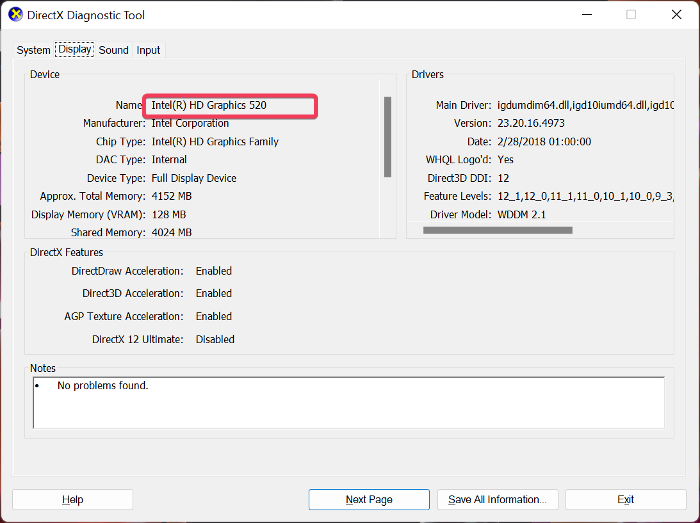 Check Graphics Card with directx Diagnostic Tool
