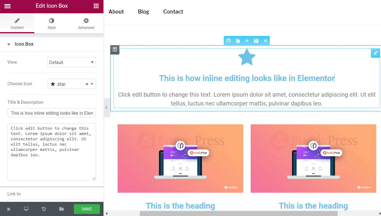Divi vs Elementor: Combat For No.1 Effective Page Builder Title 12 inline text editing elementor