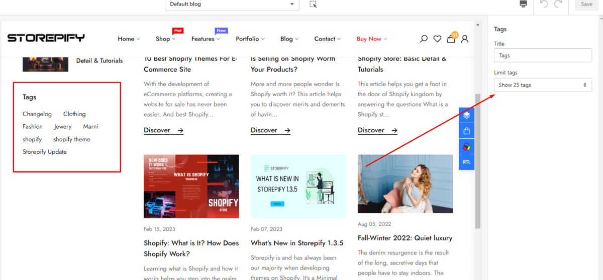 Storepify v1.3.6 Update 7 limit tags option for sidebar blog