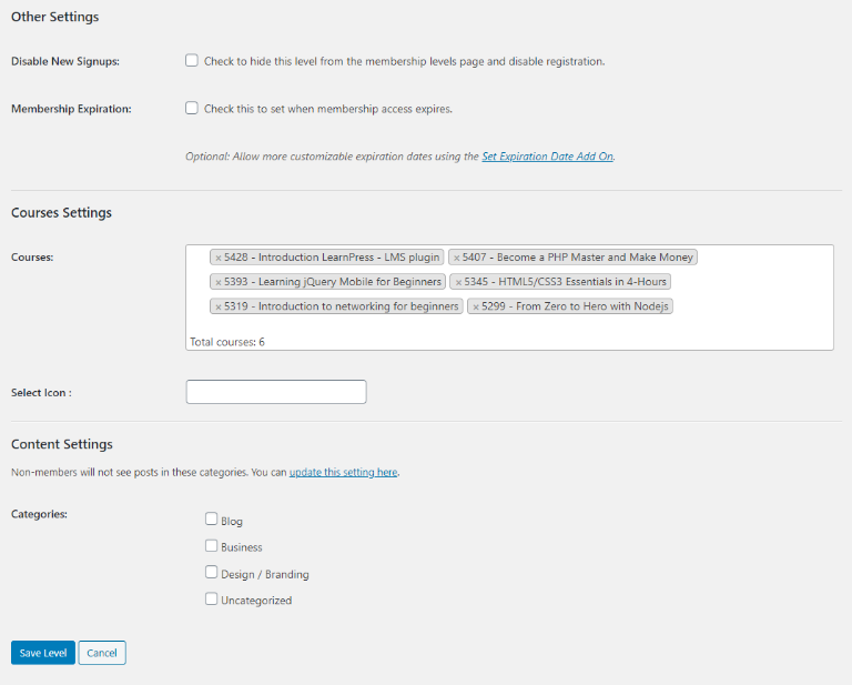 Paid Memberships Pro: Membership Plugin for LearnPress 15 other settings