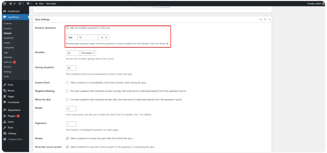 Random Quiz Add-on for LearnPress 4 random-quiz-3