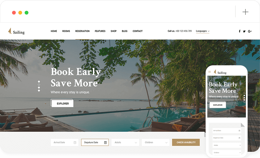 Top 8 Ideal Hotel WordPress Themes 11 sailing hotel booking wordpress theme