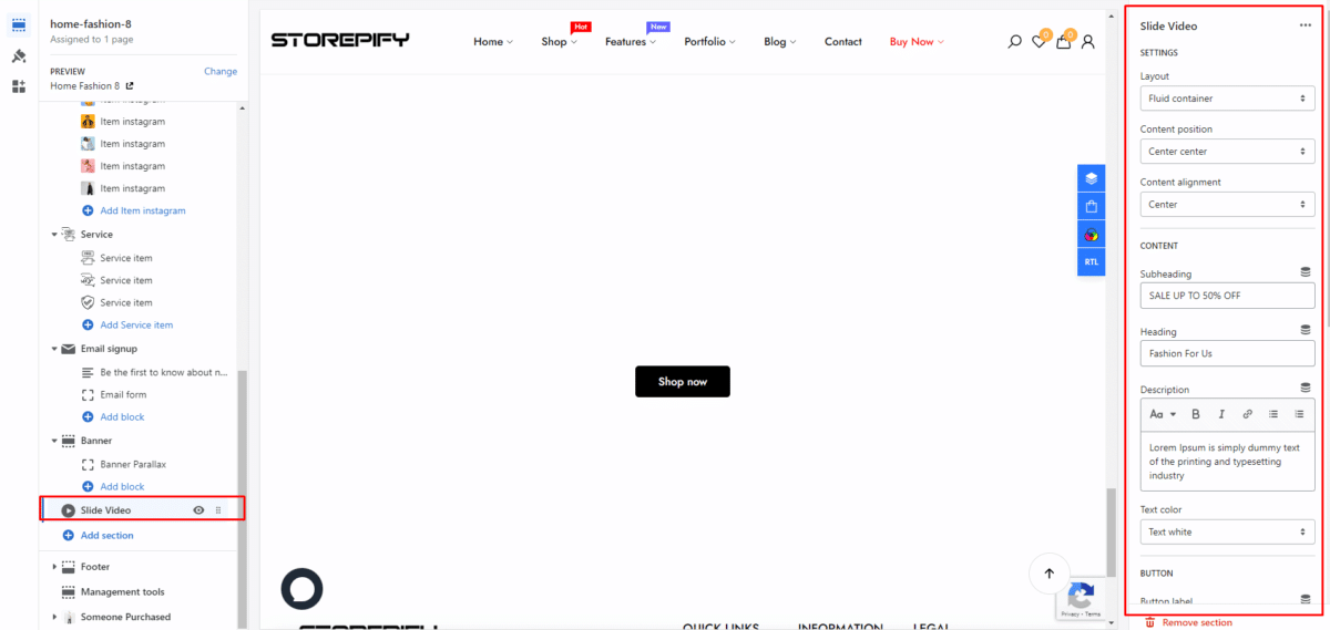 slider video section