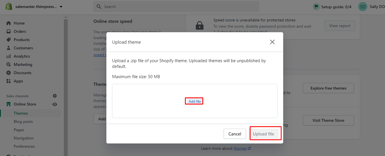How to create an Online Store with Shopify? 34 upload file
