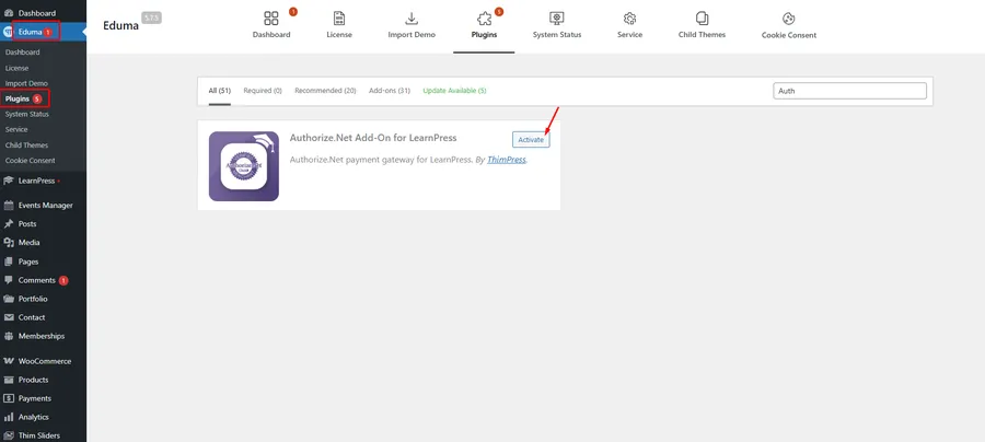 Activate Authorize.net