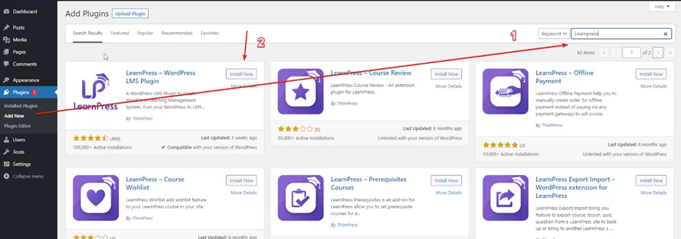 How to Install LearnPress Plugin 10 Add a Plugin