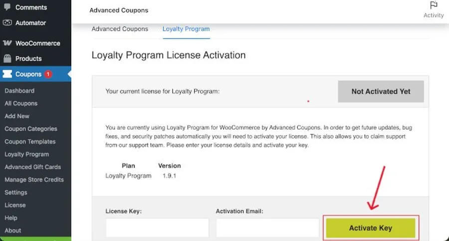 add license loyalty program plugin