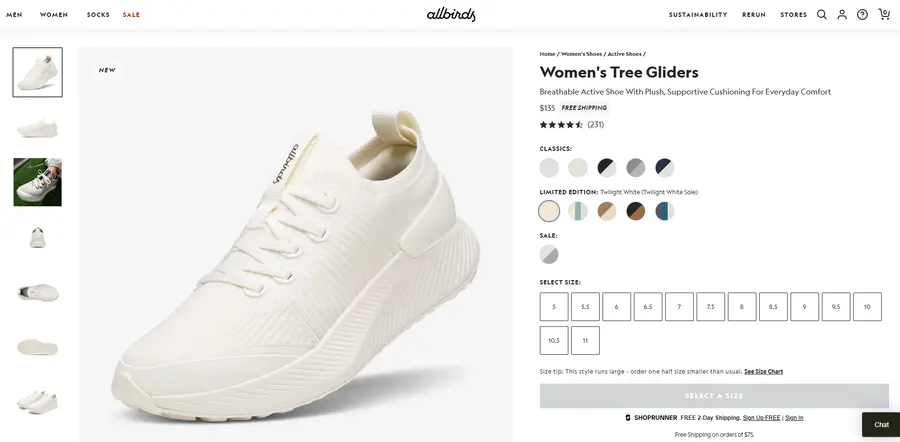 How To Create Trust-Building Content for New E-Commerce Stores 5 Allbirds Product Page