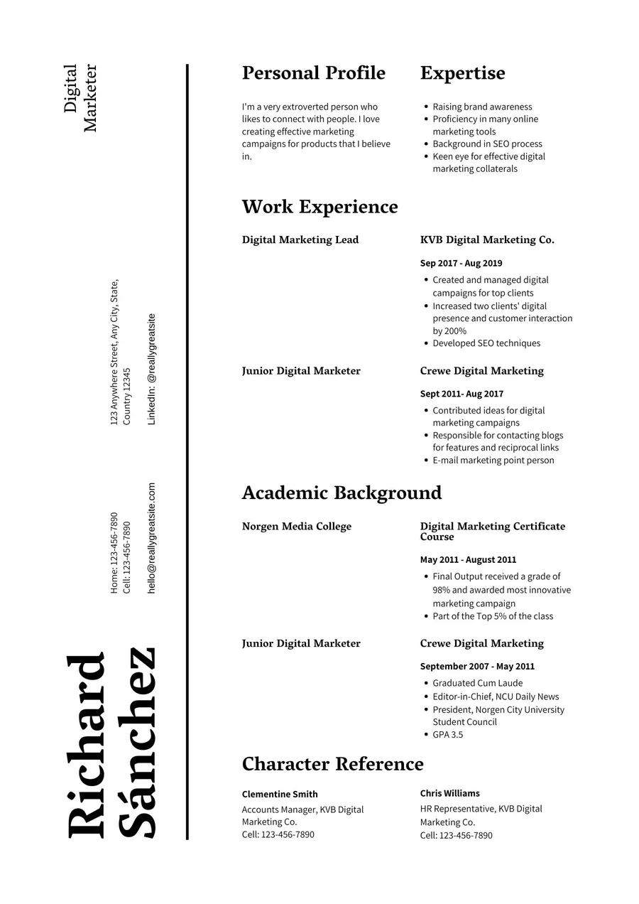 Black and White Minimalist Digital Marketer Resume