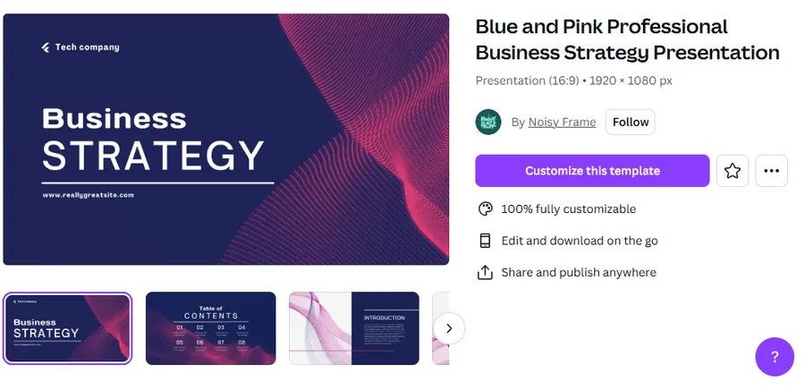 8+ Best Free Canva Presentation Templates 11 Blue and Pink Professional Business Strategy Presentation