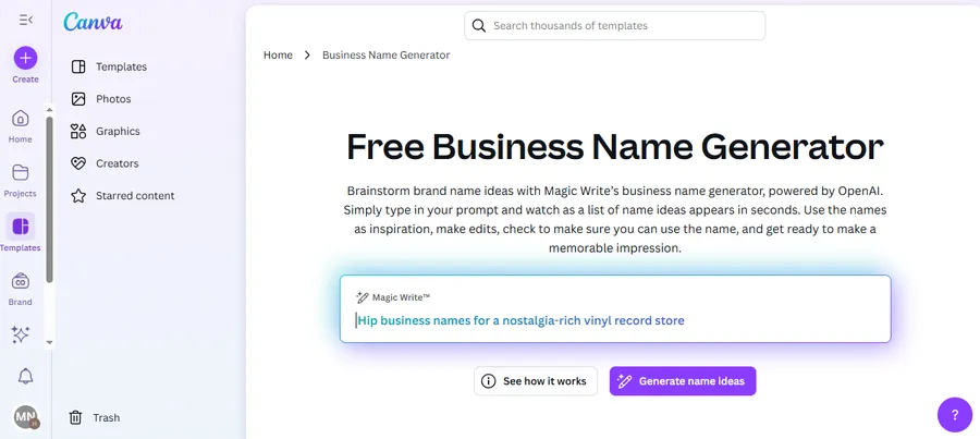 Top 7 Free AI Business Name Generators (Tested & Reviewed) 11 Canva