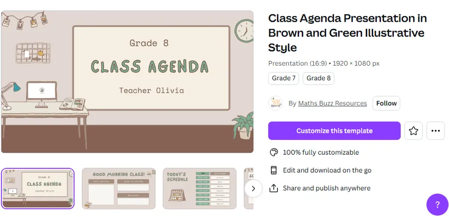 8+ Best Free Canva Presentation Templates 16 Class Agenda Presentation in Brown and Green Illustrative Style