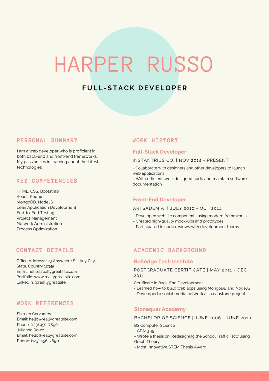 Cream and Peach Web Developer Technology Resume