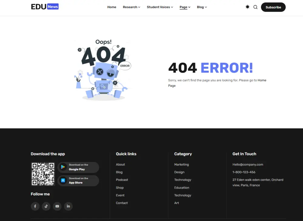 EduNews - Eduma's Brand New "Education New" Demo Is Here! 20 EduNews 404 Page