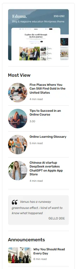 EduNews - Eduma's Brand New "Education New" Demo Is Here! 14 EduNews Homepage Sidebar