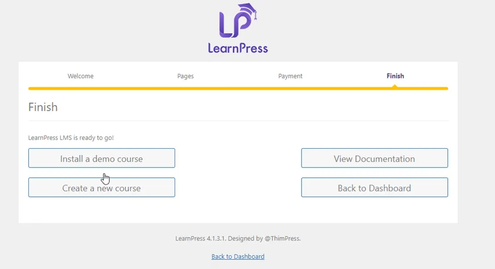 How to Install LearnPress Plugin 15 Install LearnPress Plugin Finish Page