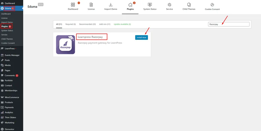 Install LearnPress Razorpay
