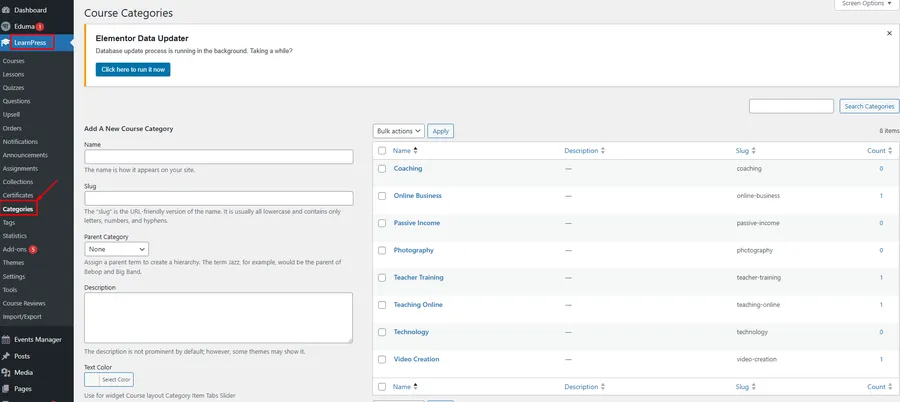 LearnPress Categories