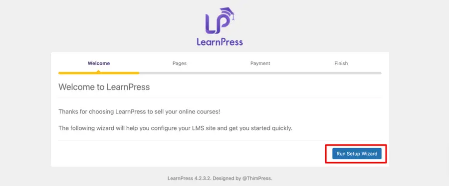 Learnpress setup wizard