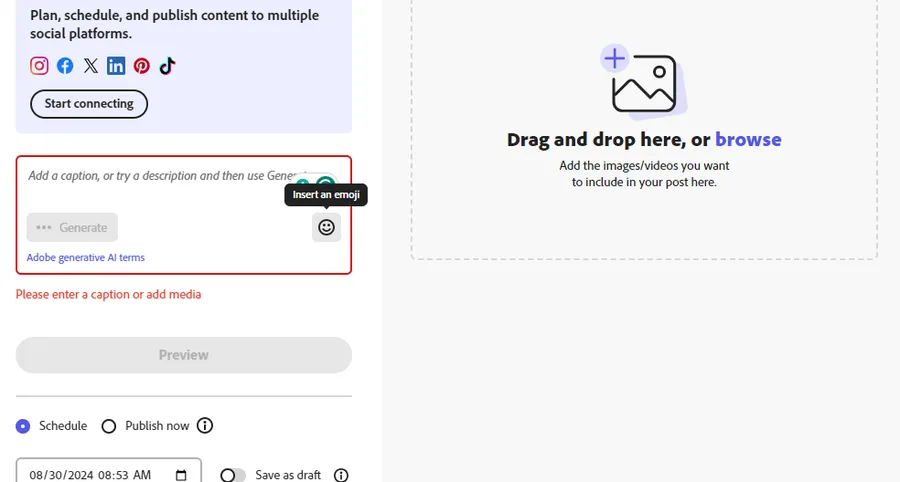 Adobe Express vs Canva — Which is Better? 44 Scheduling social media posts within the Adobe Express ‘schedule’ tool