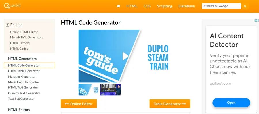 Top 11 HTML Code Generators 12 Quackit