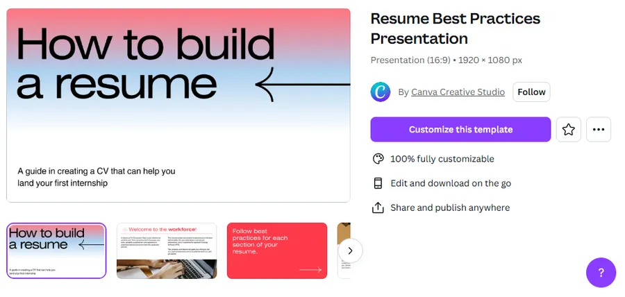 8+ Best Free Canva Presentation Templates 10 Resume Best Practices Presentation