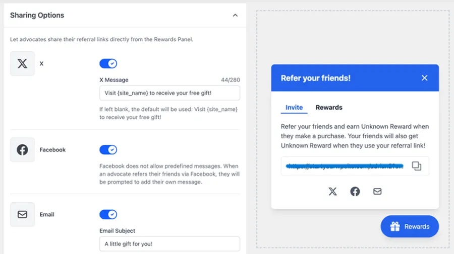 rewardswp sharing options