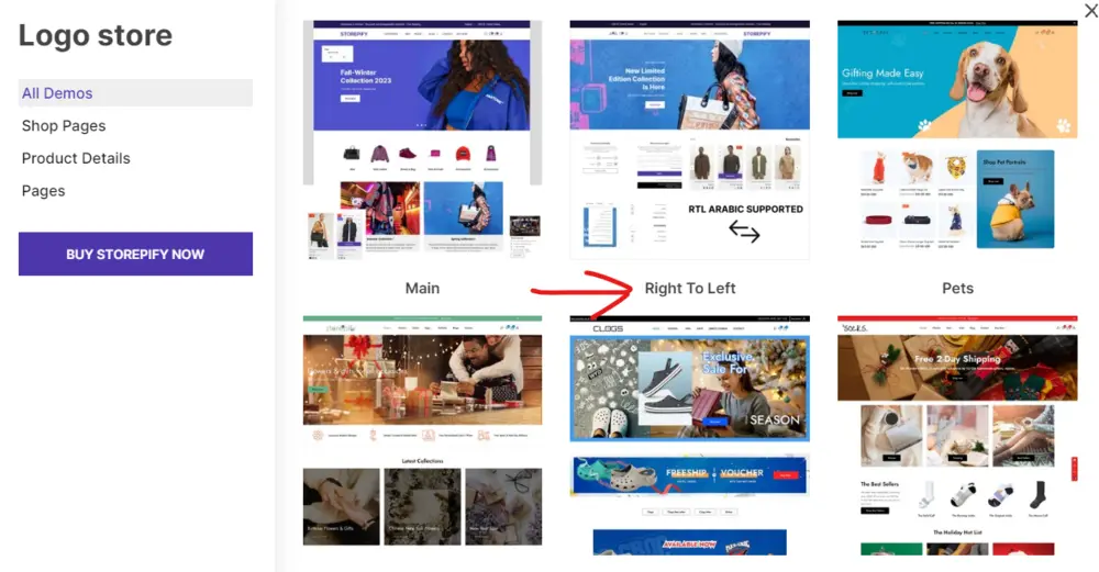 Storepify 2 Right to Left Demo