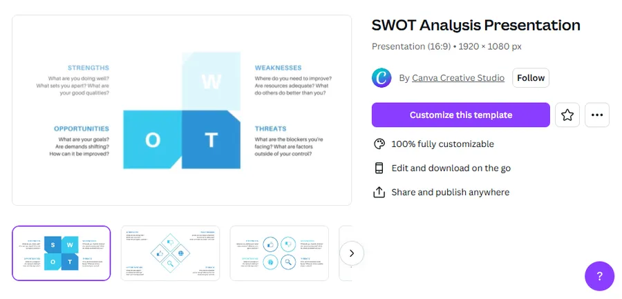 8+ Best Free Canva Presentation Templates 12 SWOT Analysis Presentation