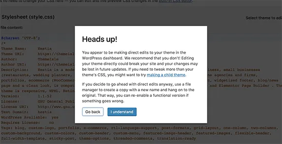 Theme Editor Warning