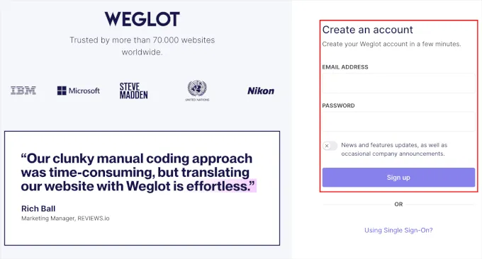 How to Create Multilingual Forms in WordPress 10 Weglot Dashboard Signup