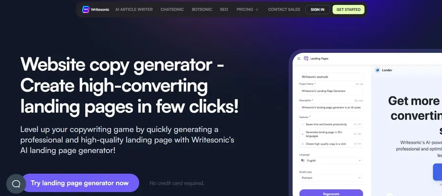 Writesonic AI Landing Page