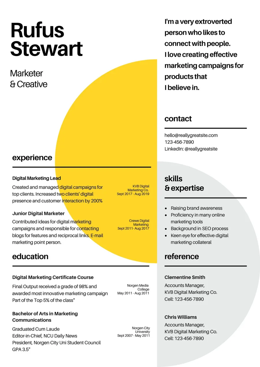 Yellow and Gray Creative Resume